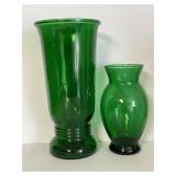2 Napco & Anchor Hocking Emerald Green Glass Vases