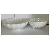 2 Mismatched Milk Glass Bowls