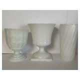 3 Vtg Mismatched Milk Glass Vases