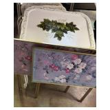5 Vintage Metal Green & Floral TV Trays
