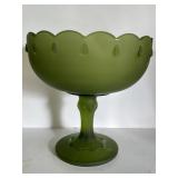 Vtg Indiana Glass Frosted Green Teardrop Compote +