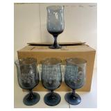 6 Vtg Pfaltzgraff Yorktowne Blue Etched Goblets