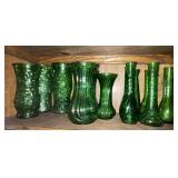 Collection of Vtg Green Glass Vases