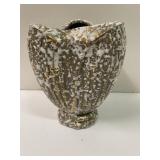 Vtg MCM Splatter Pottery Vase Brown w/White & 24k