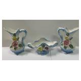 3pc Shiah Yih Porcelain Floral Vase Set