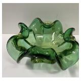 1960s Murano Style Emerald Green Glass Clover Bowl
