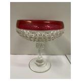 Vtg Indiana Glass Diamond Point Ruby Compote