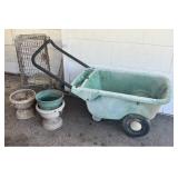 Garden Cart with Pots and Wire Cage