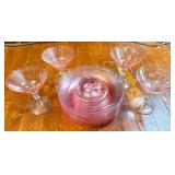 Etched Pink Depression Glass Set