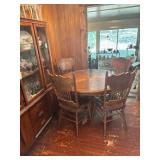 Round Oak Dining Table and Four Chairs