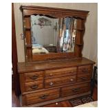 Wooden Dresser with Mirror and Shelves