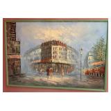 Framed Painting of European Street Scene