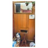 Wood Table w/ Pedestal Base & Rectangular Mirror