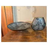 Bowl and Vase Set with Brass Accents