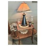 Wooden Side Table with Lamp and Decor