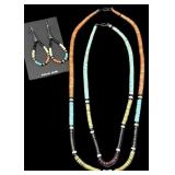 Vtg Beaded Necklace & Sterling Earrings Set