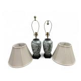 2pc Green & White Porcelain Table Lamps