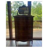 Vtg Oak Serpentine Chest With Mirror