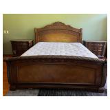 Wooden Bed Frame with Nightstands