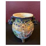 Vtg Hand-Painted Ceramic Vessel 9ï¿½ï¿½x8ï¿½ï¿½