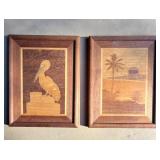 Vtg Wooden Inlay Pictures 10ï¿½ï¿½x13ï¿½ï¿½