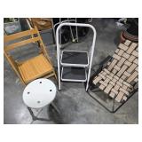 Multiple Folding Chairs, and Folding Step Stool