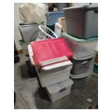 Large Assortment of Empty Totes in Garage