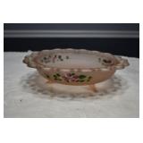 Vtg Handpainted Pink Frosted Footed Bowl