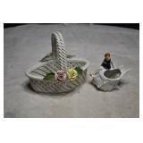 Vtg Porcelain Basket & Bathing Beauty Ashtry