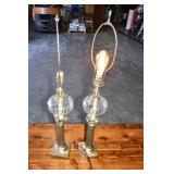Pair of Brass & Glass Neoclassical Column Table La Pair of Brass & Glass Neoclassical Column Table La