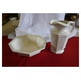 Vtg White Ceamic Octagon Wash Basin and Pitcher