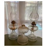 3 Vtg Glass Oil Lamps 3 Vtg Glass Oil Lamps