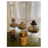 Vtg Oil Lamps w/Marbles Collection Vtg Oil Lamps w/Marbles Collection