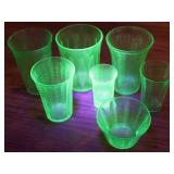 Vtg Uranium Glass Drinkware Set Vtg Uranium Glass Drinkware Set