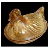 Vtg Amber Glass Nesting Hen Vtg Amber Glass Nesting Hen