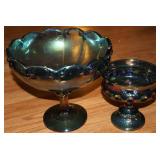 Two Vtg Blue Carnival Glass Bowls Two Vtg Blue Carnival Glass Bowls