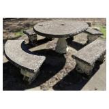 Vtg Large Concrete Outdoor Table and Benches Vtg Large Concrete Outdoor Table and Benches