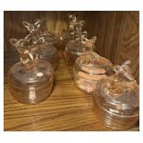 Vtg Jeannette Glass Pink Animal Powder Jars Vtg Jeannette Glass Pink Animal Powder Jars