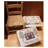 Vtg Woven Chair and Stitch Stools Vtg Woven Chair and Stitch Stools