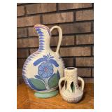 Mexican Folk Art Pitcher & Vtg Vase Mexican Folk Art Pitcher & Vtg Vase