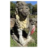 Vtg Concrete Lion w/Shield Statue #2 Vtg Concrete Lion w/Shield Statue #2