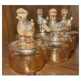 Vtg Jeannette Carnival Glass Poodle Powder Jars Vtg Jeannette Carnival Glass Poodle Powder Jars
