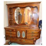 Wooden Hutch With Stained Glass Style Details Wooden Hutch With Stained Glass Style Details