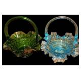 Vtg Green & Blue Glass Baskets Vtg Green & Blue Glass Baskets