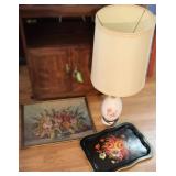 Vtg Floral Lamp, Tray, and Artwork Vtg Floral Lamp, Tray, and Artwork