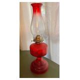 Vtg Red Glass Oil Lamp Vtg Red Glass Oil Lamp