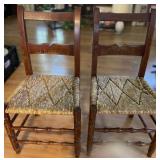 2pc Vtg Ladder-Back Rush Seat Chairs 2pc Vtg Ladder-Back Rush Seat Chairs