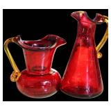 Blenko Style Vtg Red Glass Pitchers Blenko Style Vtg Red Glass Pitchers