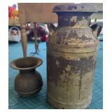 Vtg Metal Milk Can and Spittoon Vtg Metal Milk Can and Spittoon