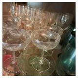 Vtg Etched & Green Glass Stemware Set Vtg Etched & Green Glass Stemware Set